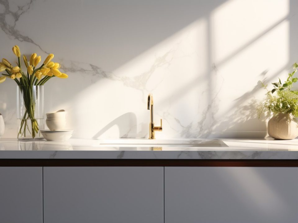 Marble countertops with natural lighting