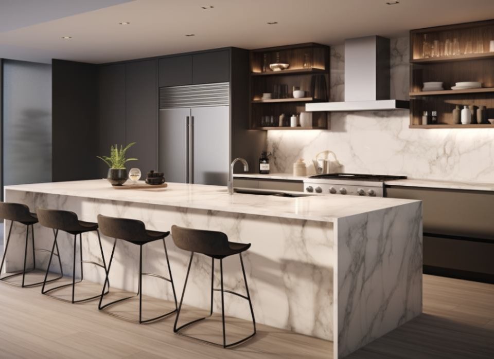 Urban-inspired marble countertop spaces